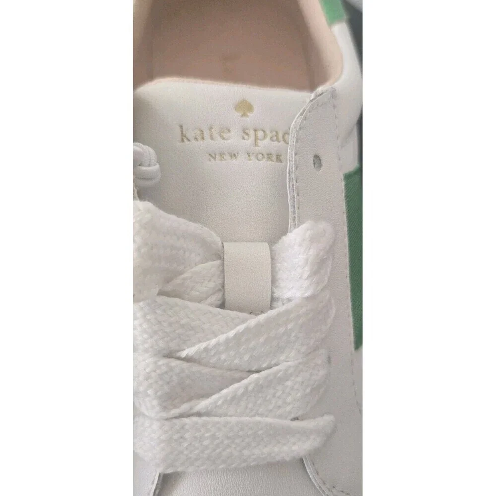 Kate Spade Ainsley Leather Sneaker Optic White Green Lace-up Size 6B New